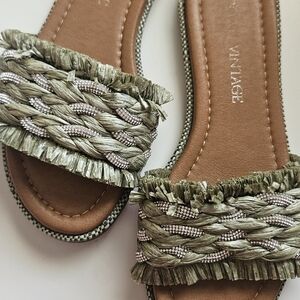 Crown Vintage Green and Tan Woven Sandals